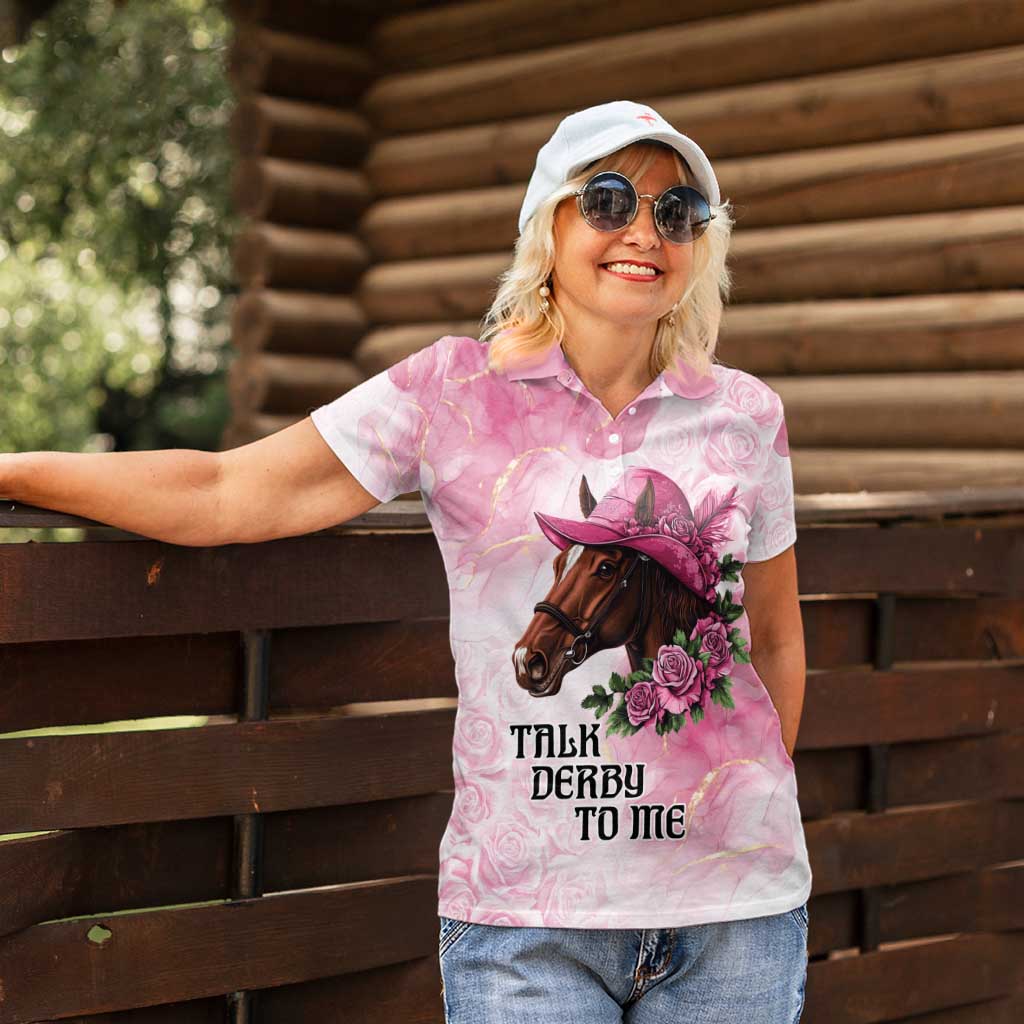 Personalized Kentucky Horse Race Women Polo Shirt Big Hats And Horses Pink Out Party