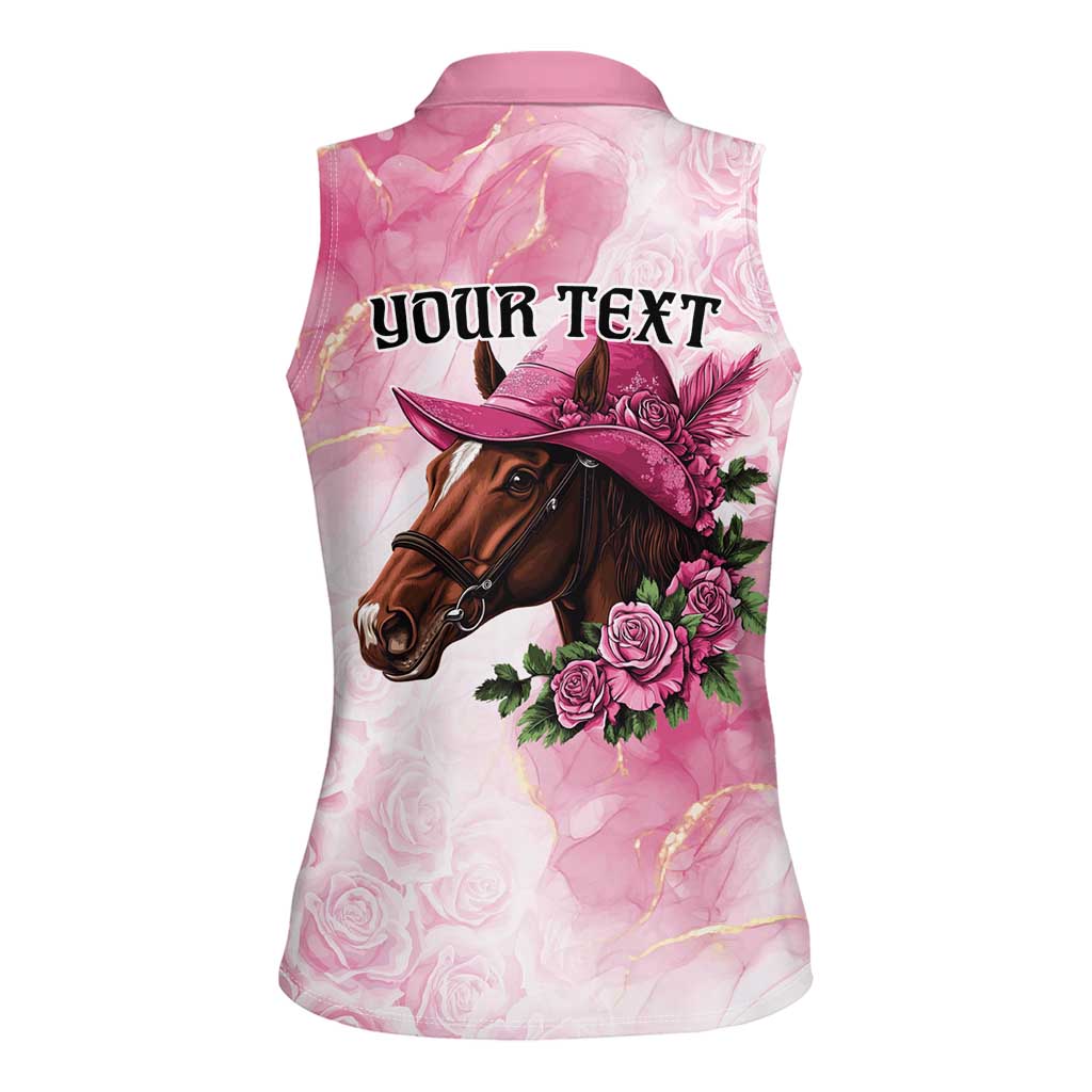 Personalized Kentucky Horse Race Women Sleeveless Polo Shirt Big Hats And Horses Pink Out Party