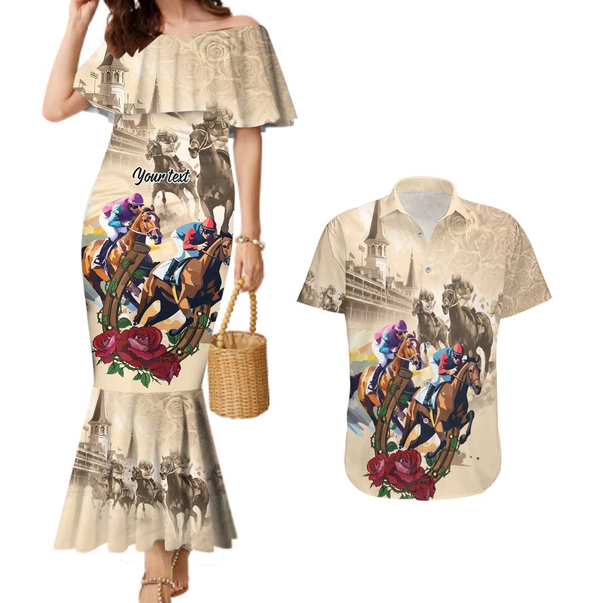Personalized Kentucky Horse Race Couples Matching Mermaid Dress and Hawaiian Shirt Race for Rosse