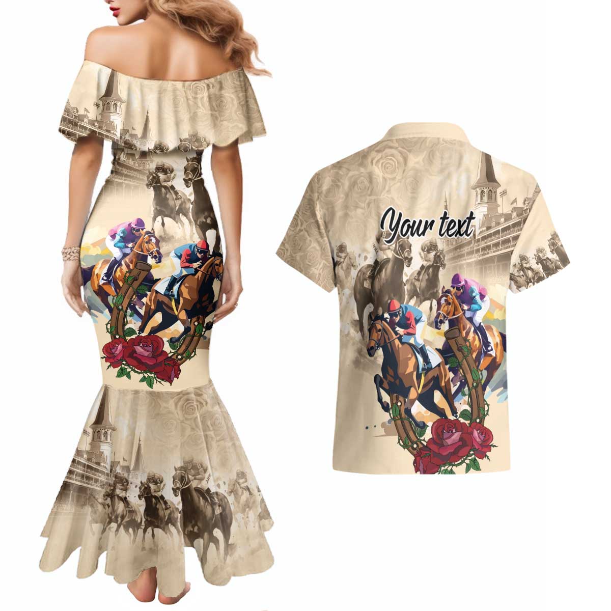 Personalized Kentucky Horse Race Couples Matching Mermaid Dress and Hawaiian Shirt Race for Rosse