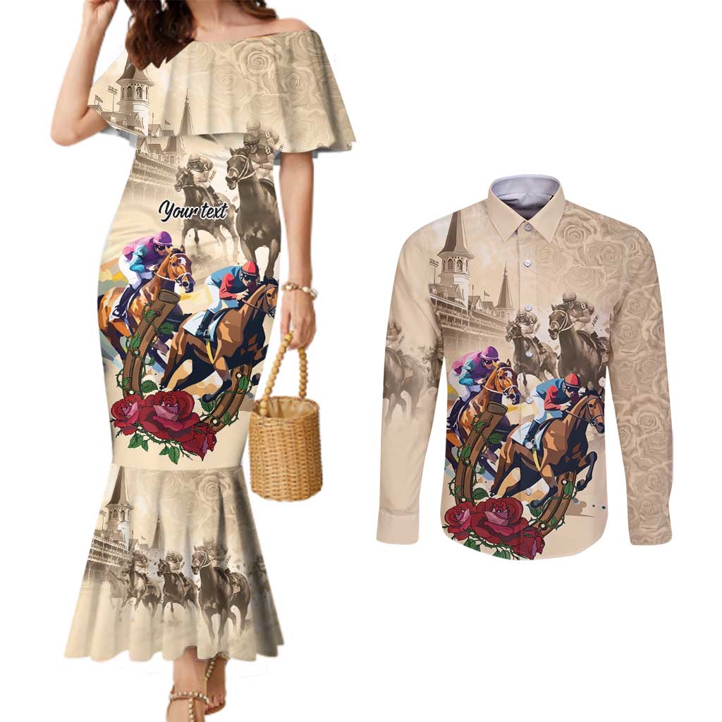 Personalized Kentucky Horse Race Couples Matching Mermaid Dress and Long Sleeve Button Shirt Race for Rosse