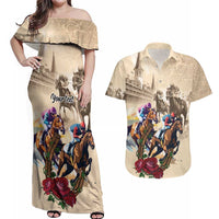 Personalized Kentucky Horse Race Couples Matching Off Shoulder Maxi Dress and Hawaiian Shirt Race for Rosse