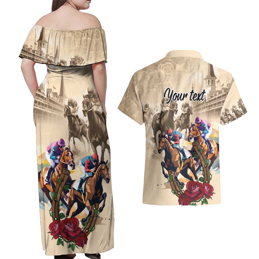 Personalized Kentucky Horse Race Couples Matching Off Shoulder Maxi Dress and Hawaiian Shirt Race for Rosse