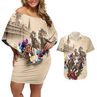Personalized Kentucky Horse Race Couples Matching Off Shoulder Short Dress and Hawaiian Shirt Race for Rosse