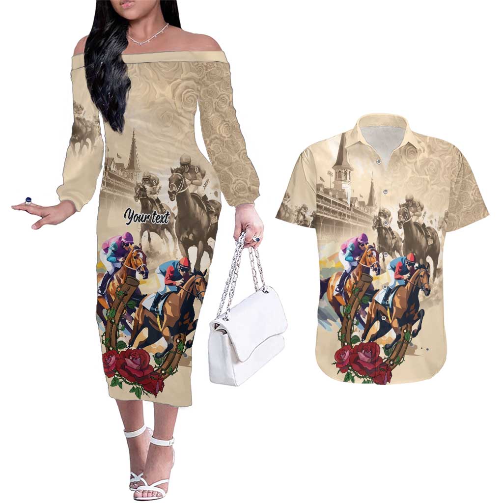 Personalized Kentucky Horse Race Couples Matching Off The Shoulder Long Sleeve Dress and Hawaiian Shirt Race for Rosse