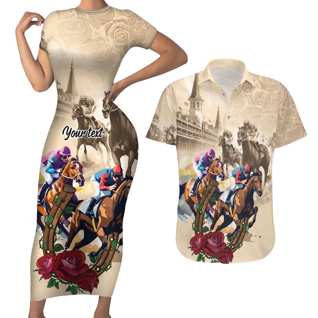 Personalized Kentucky Horse Race Couples Matching Short Sleeve Bodycon Dress and Hawaiian Shirt Race for Rosse