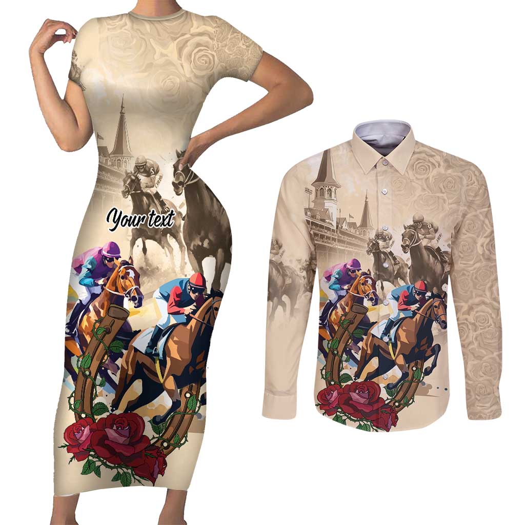 Personalized Kentucky Horse Race Couples Matching Short Sleeve Bodycon Dress and Long Sleeve Button Shirt Race for Rosse