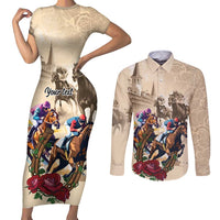 Personalized Kentucky Horse Race Couples Matching Short Sleeve Bodycon Dress and Long Sleeve Button Shirt Race for Rosse