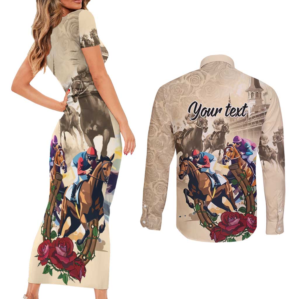 Personalized Kentucky Horse Race Couples Matching Short Sleeve Bodycon Dress and Long Sleeve Button Shirt Race for Rosse