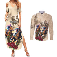 Personalized Kentucky Horse Race Couples Matching Summer Maxi Dress and Long Sleeve Button Shirt Race for Rosse