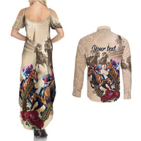 Personalized Kentucky Horse Race Couples Matching Summer Maxi Dress and Long Sleeve Button Shirt Race for Rosse
