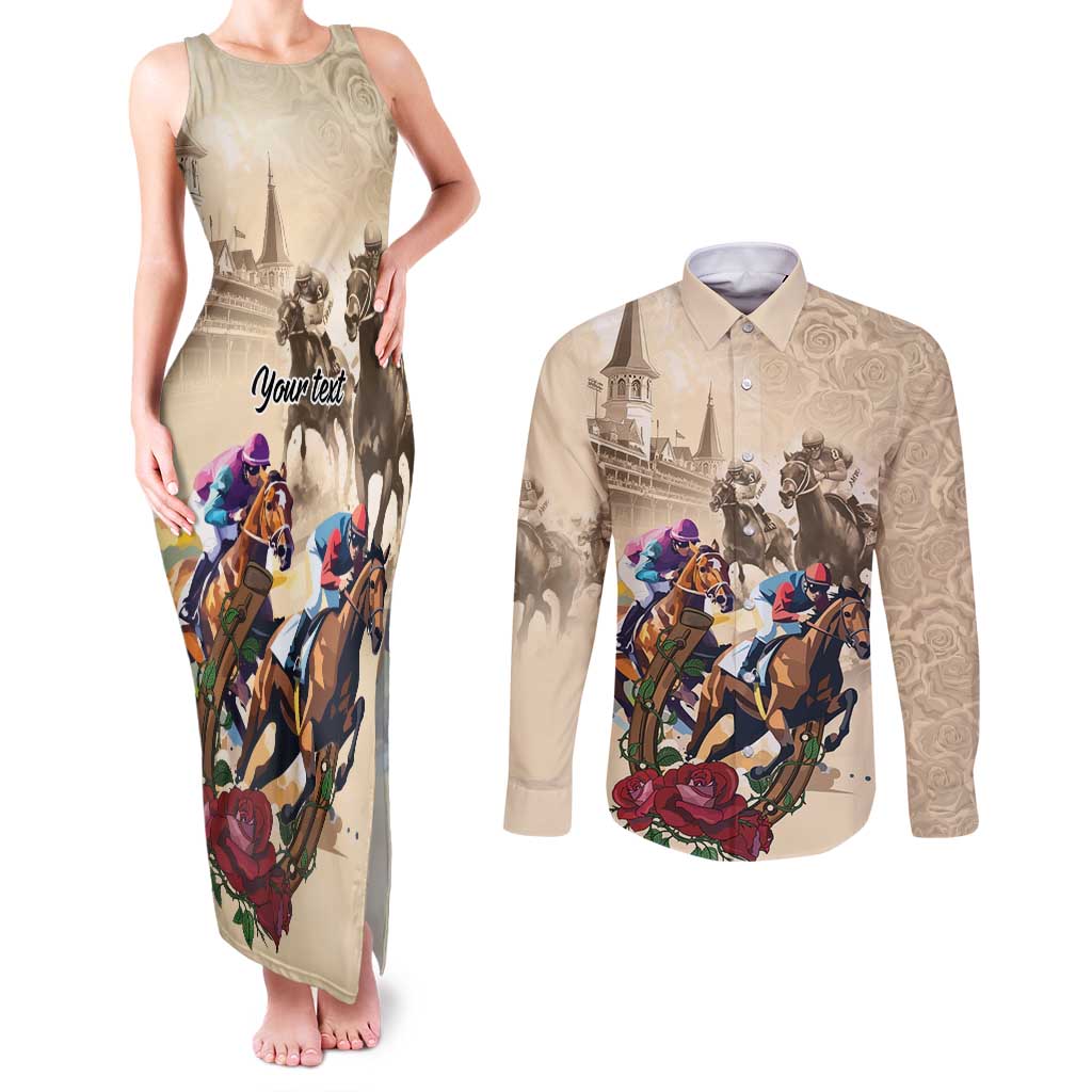 Personalized Kentucky Horse Race Couples Matching Tank Maxi Dress and Long Sleeve Button Shirt Race for Rosse