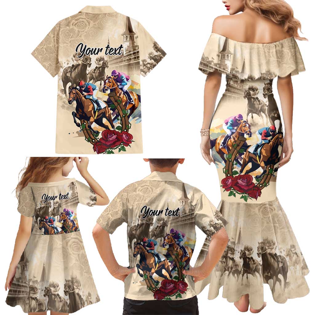 Personalized Kentucky Horse Race Family Matching Mermaid Dress and Hawaiian Shirt Race for Rosse