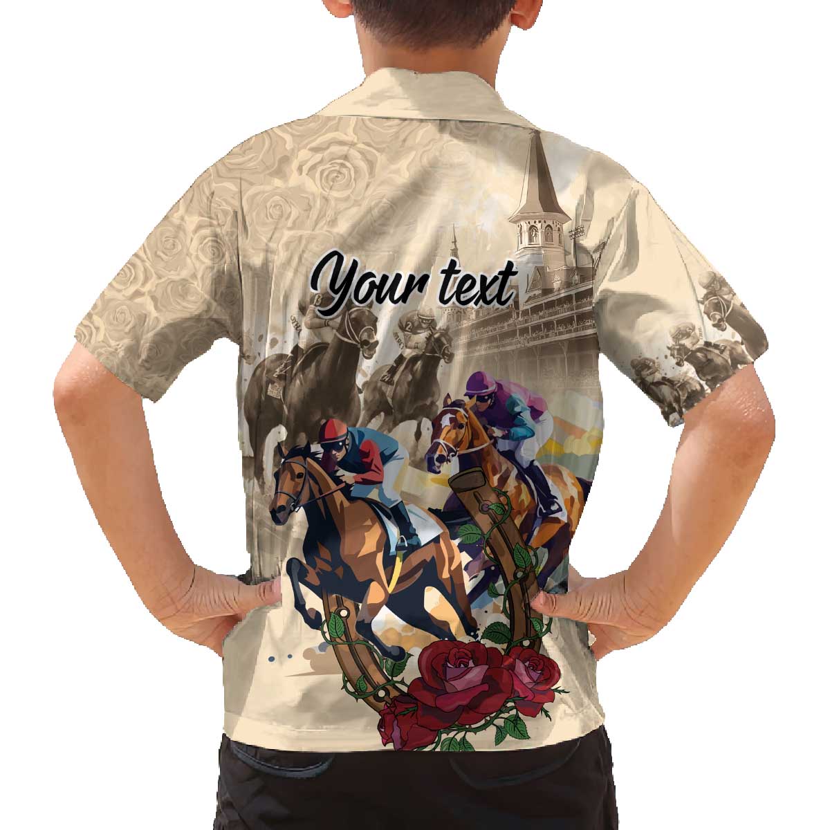 Personalized Kentucky Horse Race Family Matching Off The Shoulder Long Sleeve Dress and Hawaiian Shirt Race for Rosse