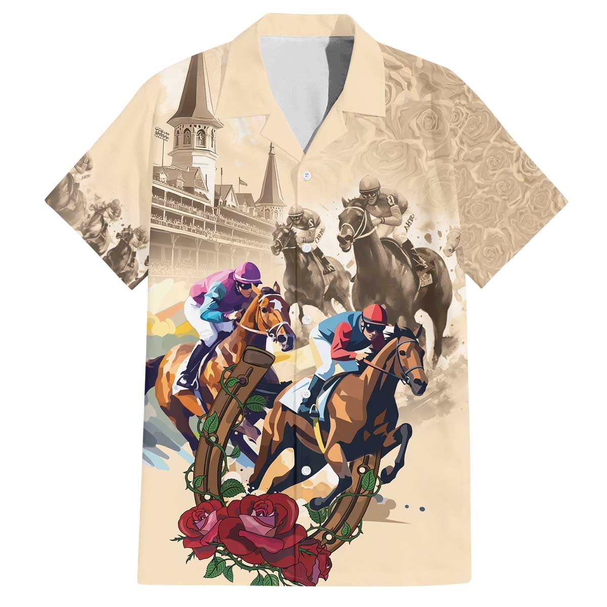 Personalized Kentucky Horse Race Family Matching Off The Shoulder Long Sleeve Dress and Hawaiian Shirt Race for Rosse