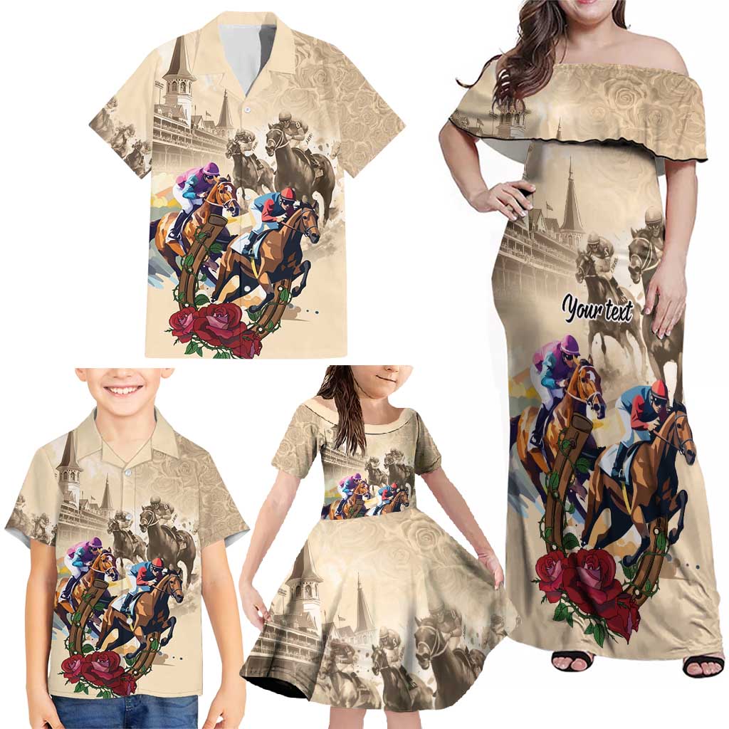 Personalized Kentucky Horse Race Family Matching Off Shoulder Maxi Dress and Hawaiian Shirt Race for Rosse