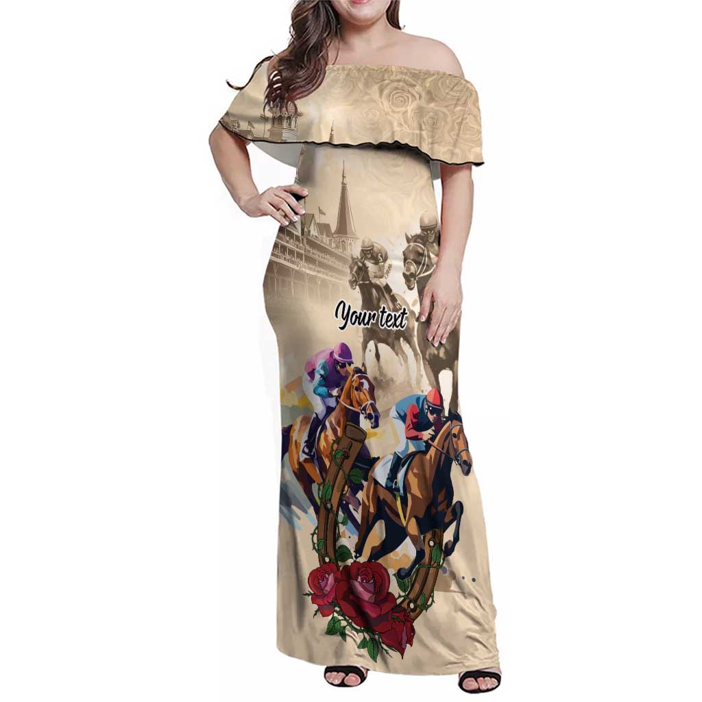Personalized Kentucky Horse Race Family Matching Off Shoulder Maxi Dress and Hawaiian Shirt Race for Rosse