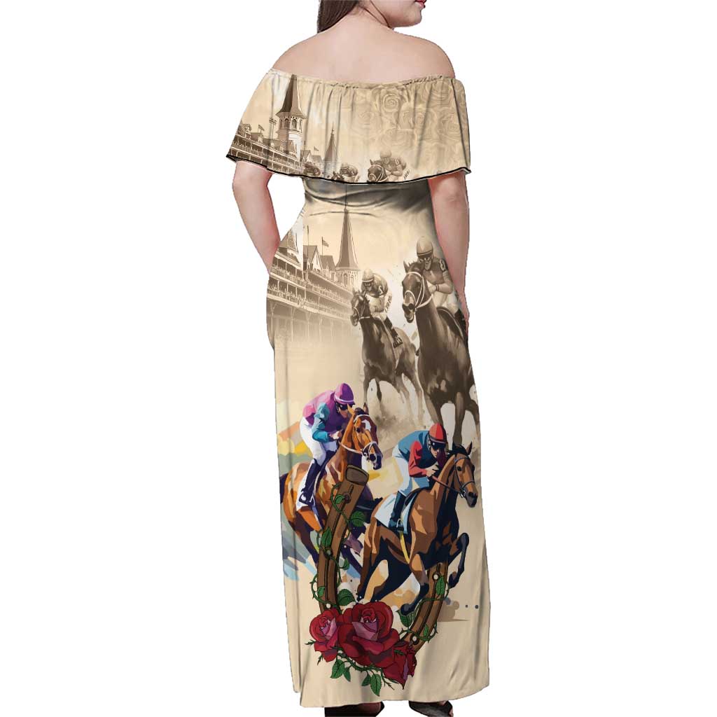 Personalized Kentucky Horse Race Family Matching Off Shoulder Maxi Dress and Hawaiian Shirt Race for Rosse