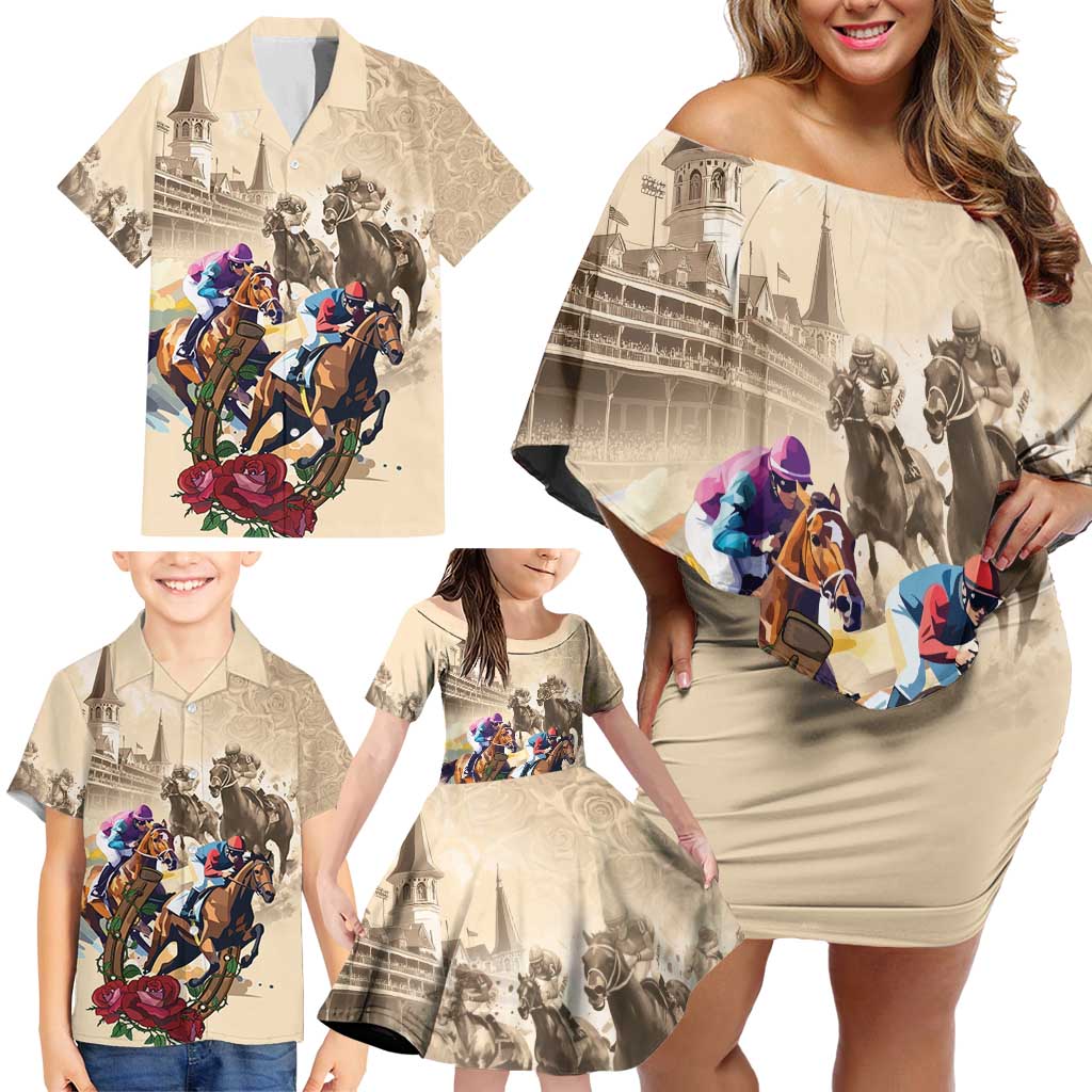 Personalized Kentucky Horse Race Family Matching Off Shoulder Short Dress and Hawaiian Shirt Race for Rosse