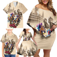 Personalized Kentucky Horse Race Family Matching Off Shoulder Short Dress and Hawaiian Shirt Race for Rosse