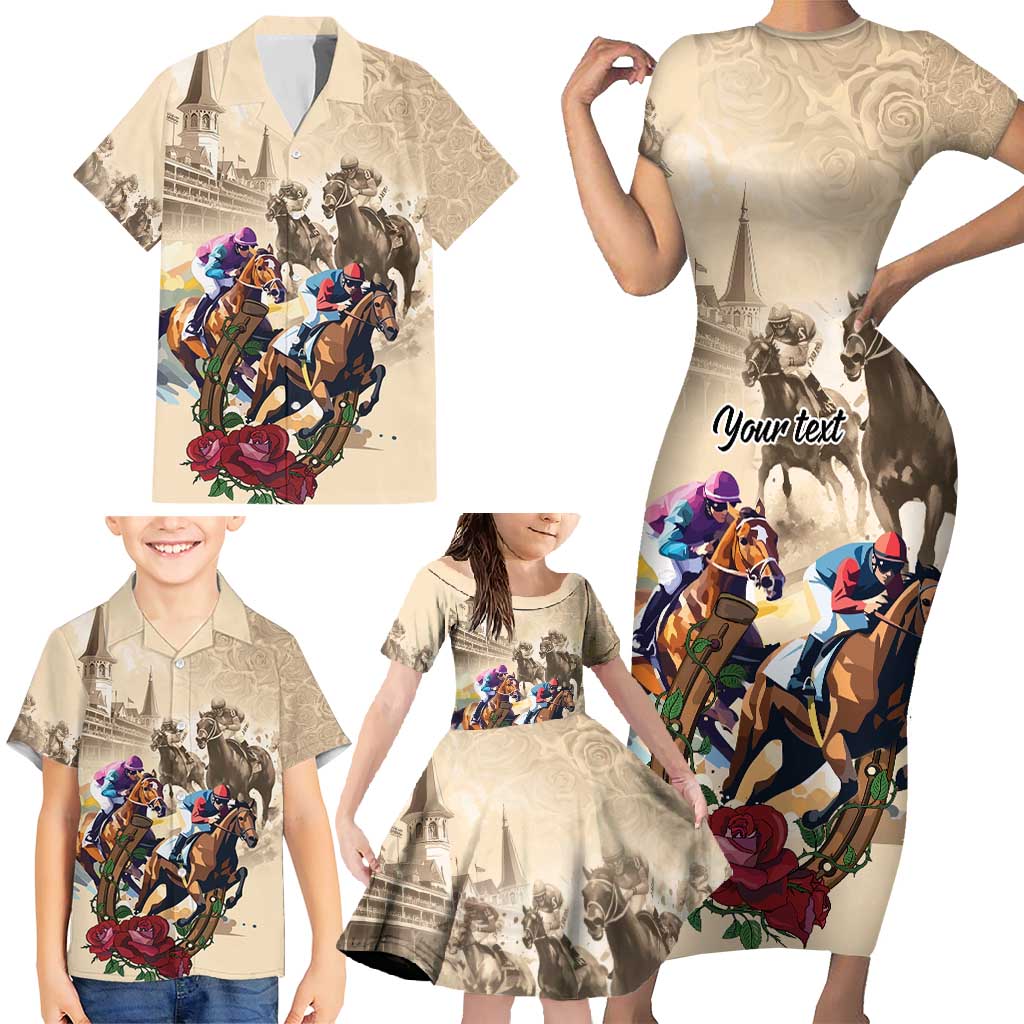 Personalized Kentucky Horse Race Family Matching Short Sleeve Bodycon Dress and Hawaiian Shirt Race for Rosse