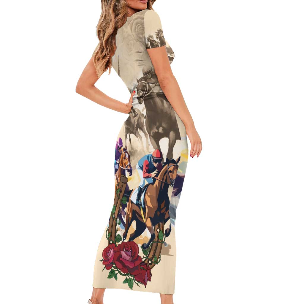 Personalized Kentucky Horse Race Family Matching Short Sleeve Bodycon Dress and Hawaiian Shirt Race for Rosse