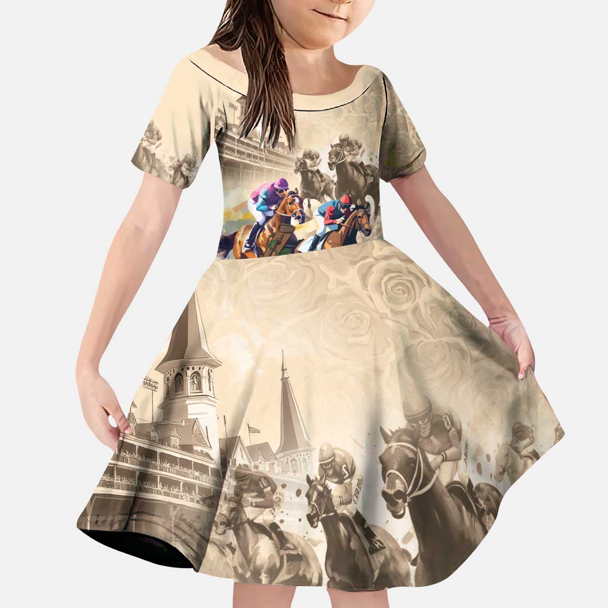 Personalized Kentucky Horse Race Kid Short Sleeve Dress Race for Rosse