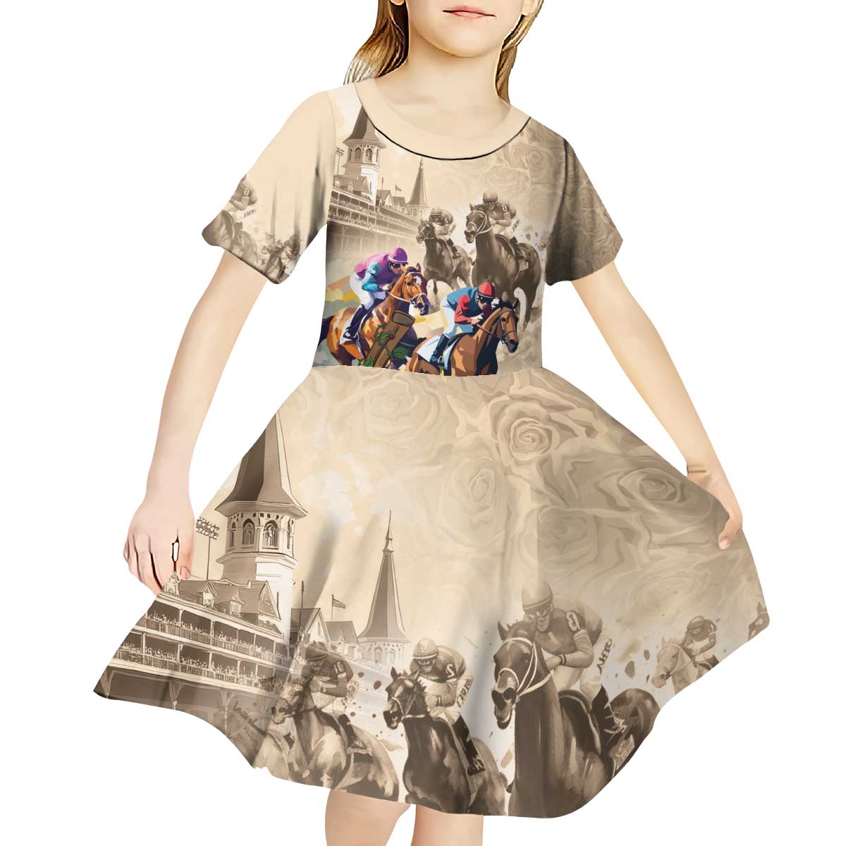 Personalized Kentucky Horse Race Kid Short Sleeve Dress Race for Rosse