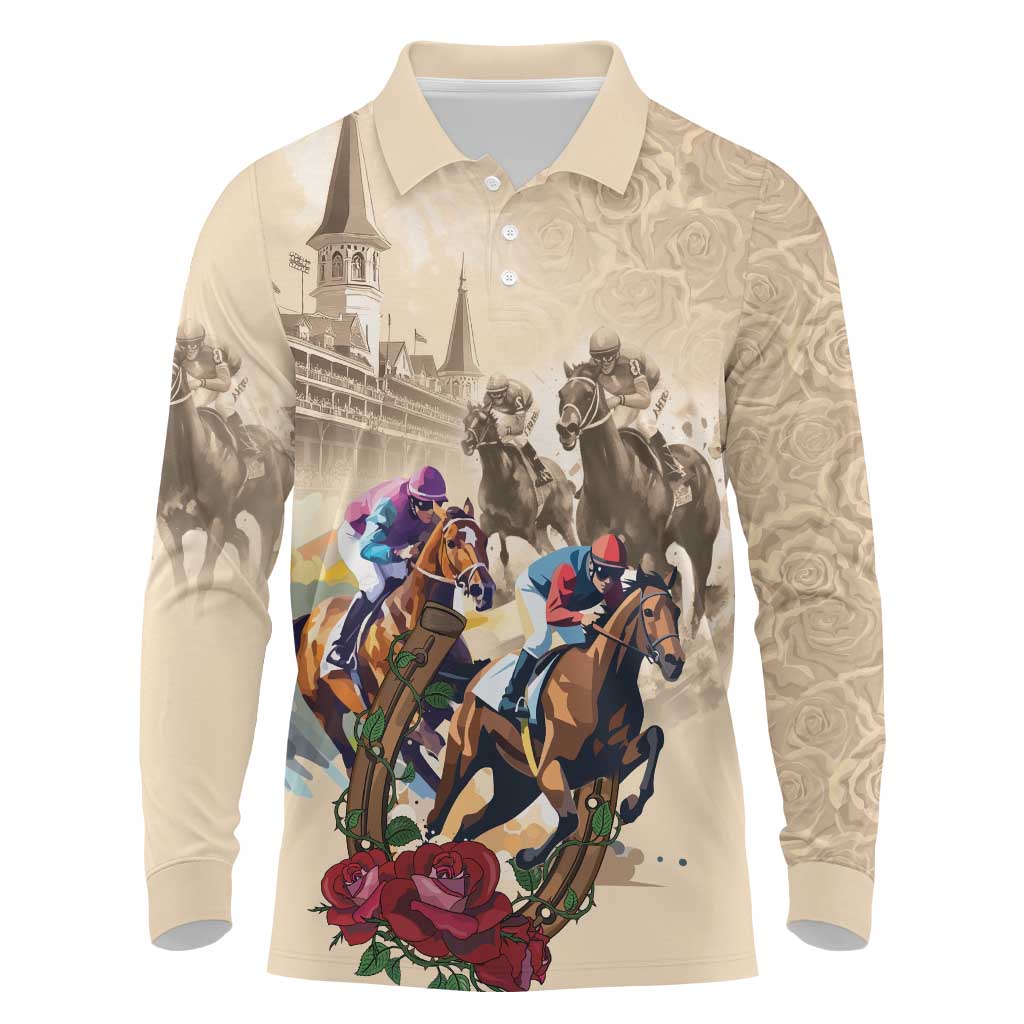 Personalized Kentucky Horse Race Long Sleeve Polo Shirt Race for Rosse