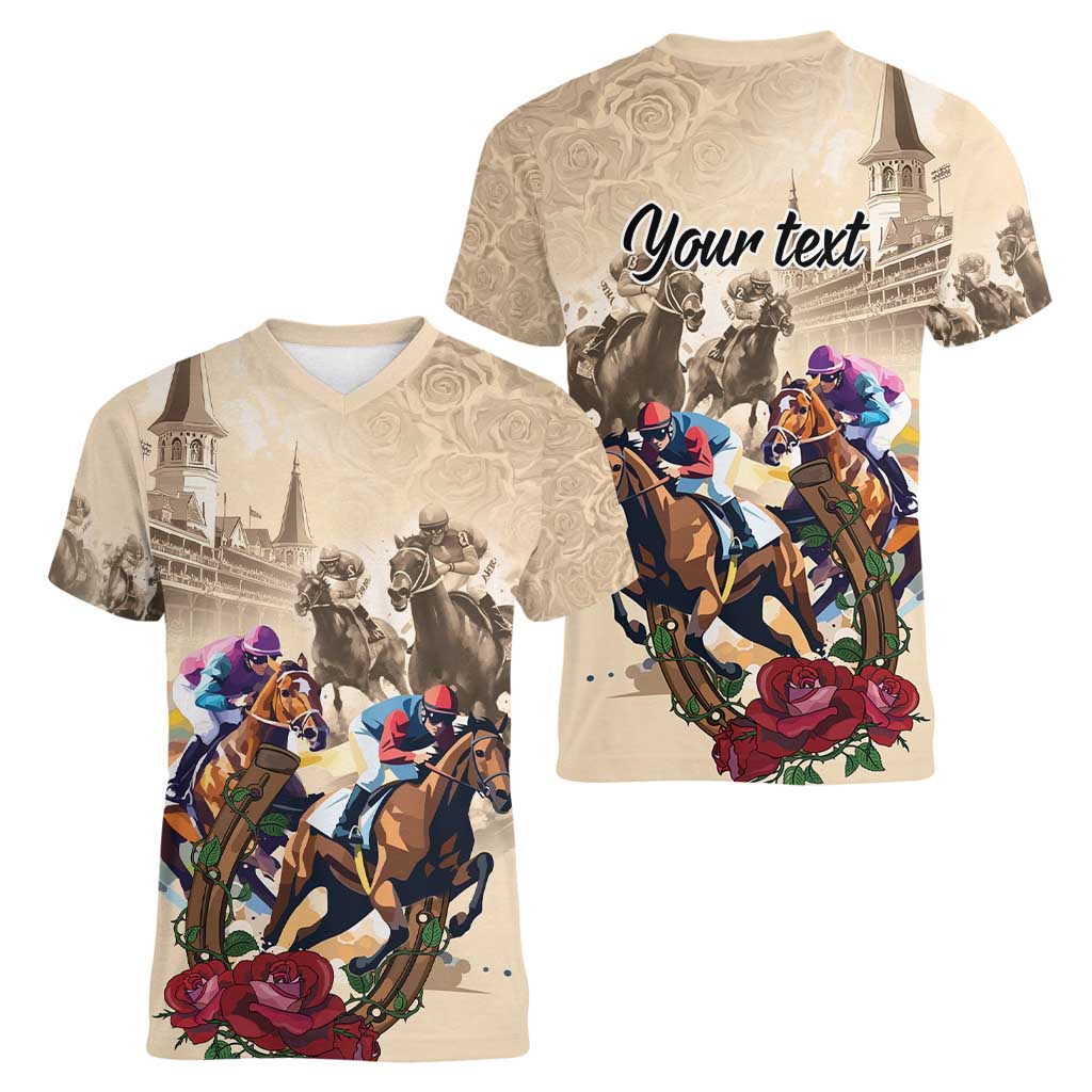 Personalized Kentucky Horse Race Women V-Neck T-Shirt Race for Rosse