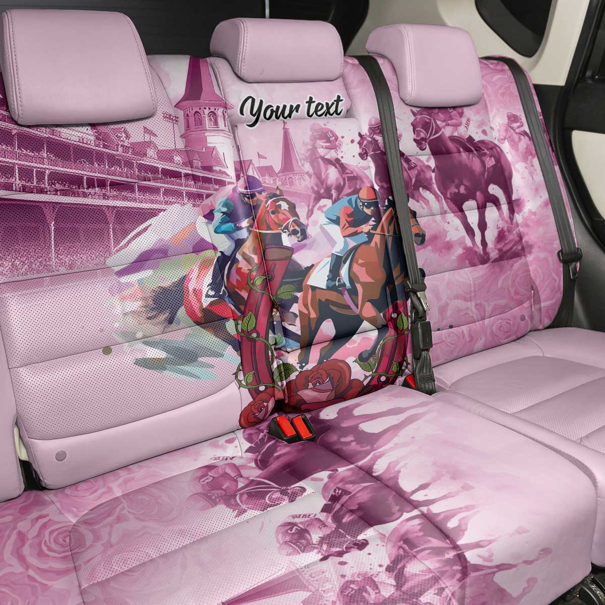Personalized Kentucky Horse Race Back Car Seat Cover Pink Out Party