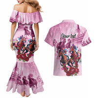 Personalized Kentucky Horse Race Couples Matching Mermaid Dress and Hawaiian Shirt Pink Out Party