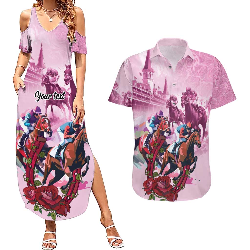 Personalized Kentucky Horse Race Couples Matching Summer Maxi Dress and Hawaiian Shirt Pink Out Party