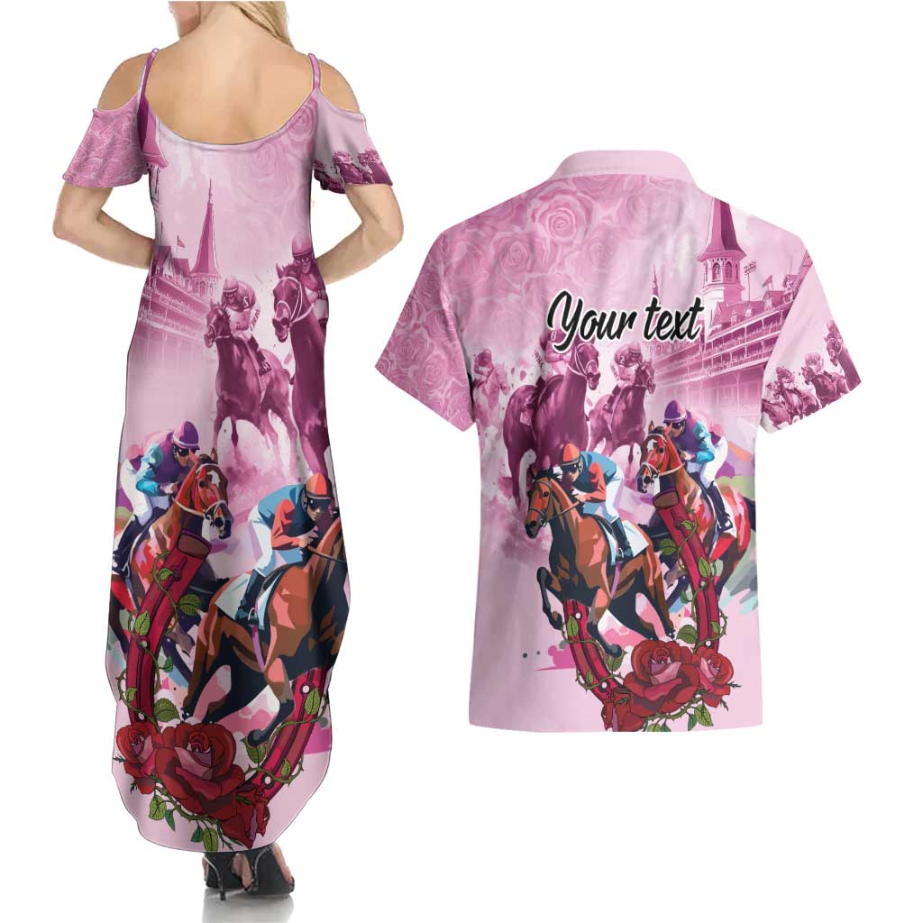 Personalized Kentucky Horse Race Couples Matching Summer Maxi Dress and Hawaiian Shirt Pink Out Party