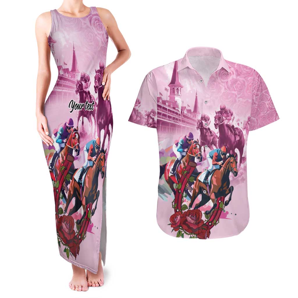Personalized Kentucky Horse Race Couples Matching Tank Maxi Dress and Hawaiian Shirt Pink Out Party