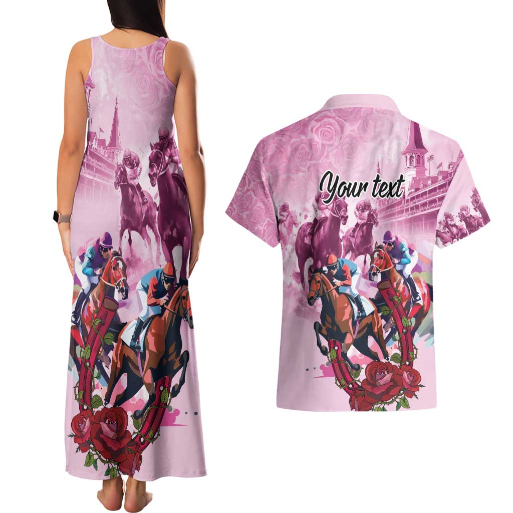 Personalized Kentucky Horse Race Couples Matching Tank Maxi Dress and Hawaiian Shirt Pink Out Party