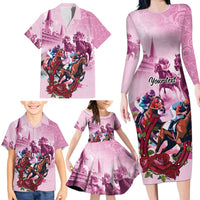 Personalized Kentucky Horse Race Family Matching Long Sleeve Bodycon Dress and Hawaiian Shirt Pink Out Party