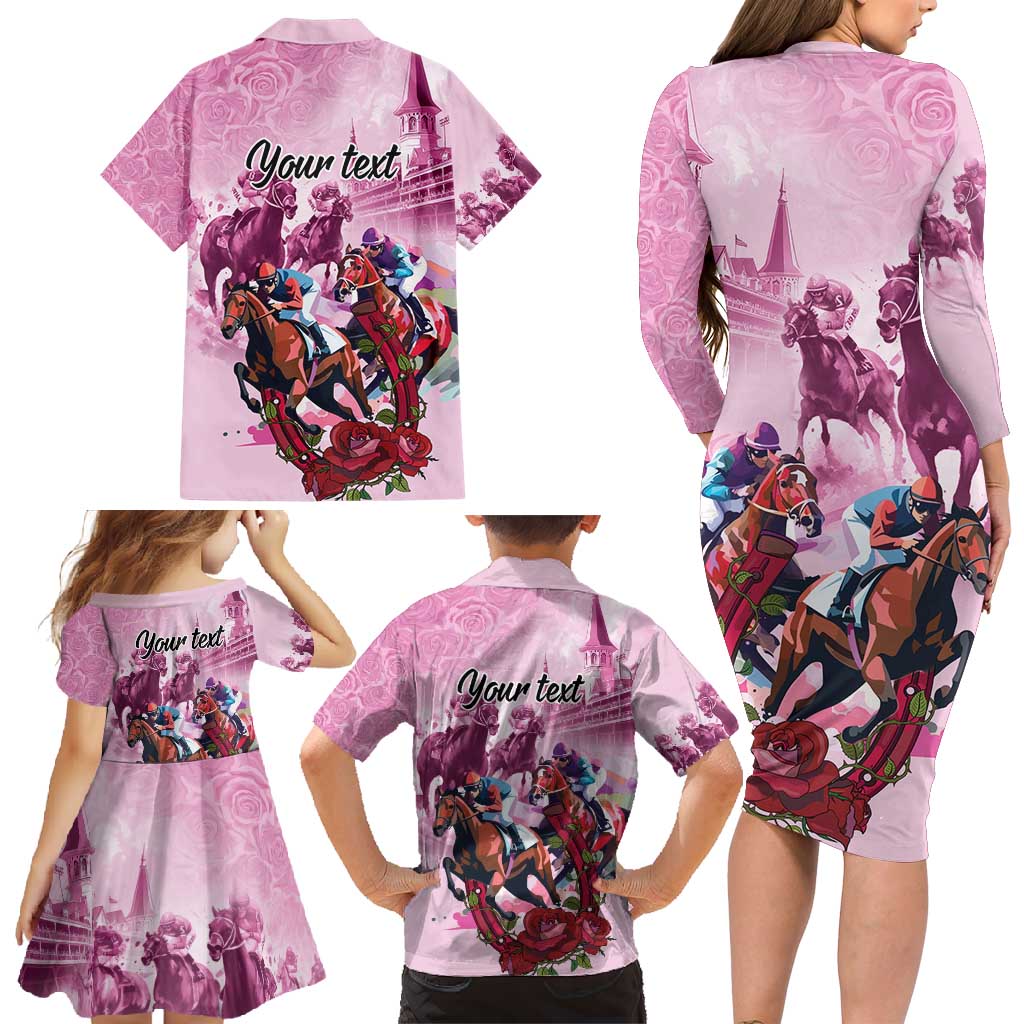 Personalized Kentucky Horse Race Family Matching Long Sleeve Bodycon Dress and Hawaiian Shirt Pink Out Party