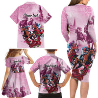 Personalized Kentucky Horse Race Family Matching Long Sleeve Bodycon Dress and Hawaiian Shirt Pink Out Party