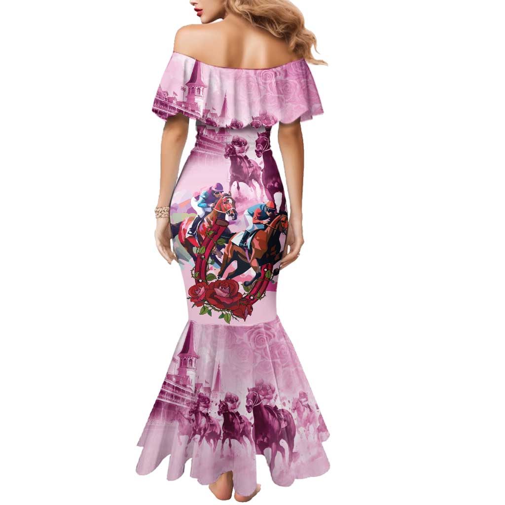 Personalized Kentucky Horse Race Family Matching Mermaid Dress and Hawaiian Shirt Pink Out Party