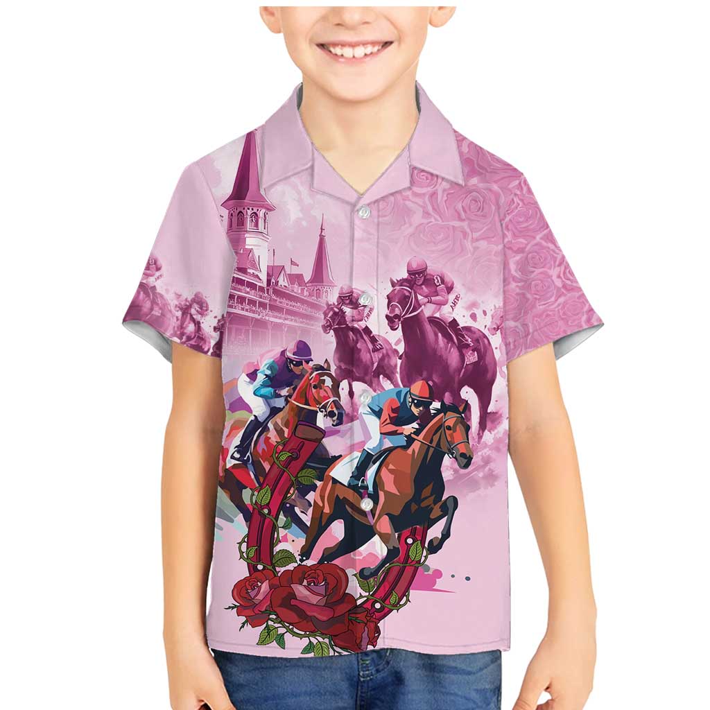 Personalized Kentucky Horse Race Family Matching Mermaid Dress and Hawaiian Shirt Pink Out Party