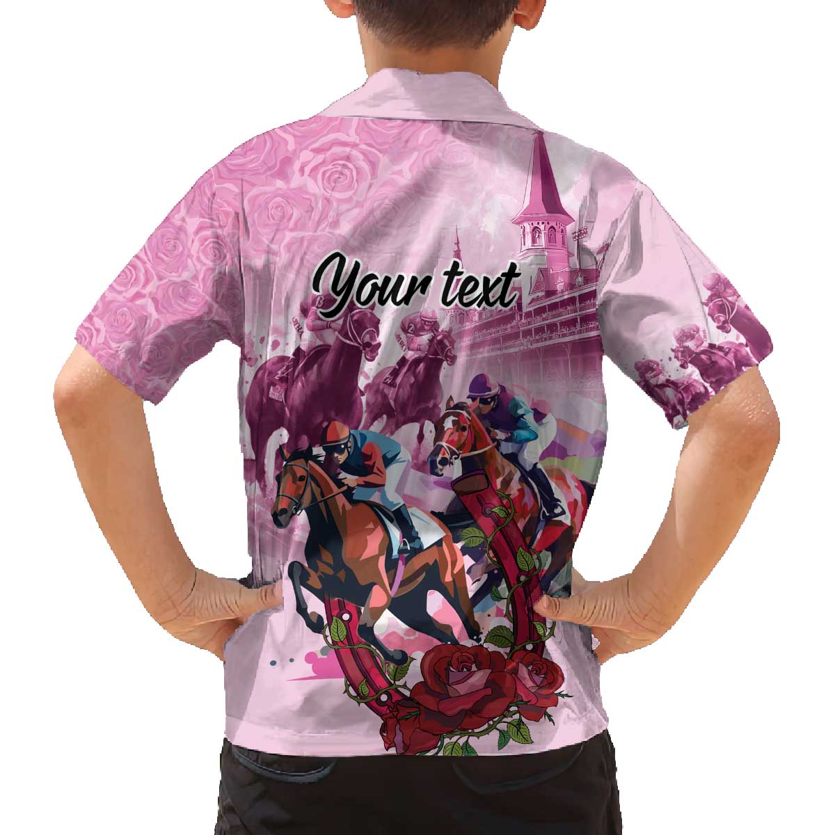 Personalized Kentucky Horse Race Family Matching Off The Shoulder Long Sleeve Dress and Hawaiian Shirt Pink Out Party