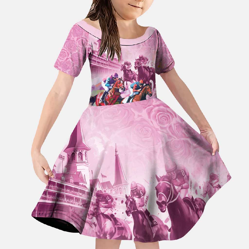 Personalized Kentucky Horse Race Family Matching Off Shoulder Maxi Dress and Hawaiian Shirt Pink Out Party