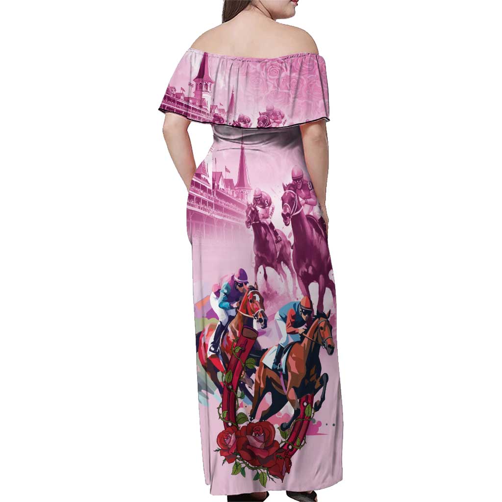 Personalized Kentucky Horse Race Family Matching Off Shoulder Maxi Dress and Hawaiian Shirt Pink Out Party