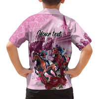 Personalized Kentucky Horse Race Family Matching Off Shoulder Short Dress and Hawaiian Shirt Pink Out Party