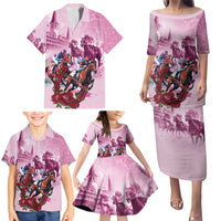 Personalized Kentucky Horse Race Family Matching Puletasi and Hawaiian Shirt Pink Out Party