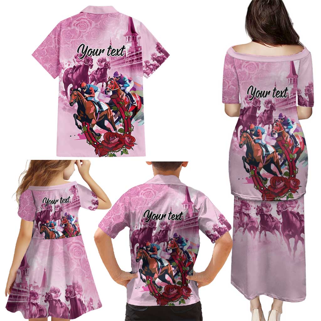 Personalized Kentucky Horse Race Family Matching Puletasi and Hawaiian Shirt Pink Out Party