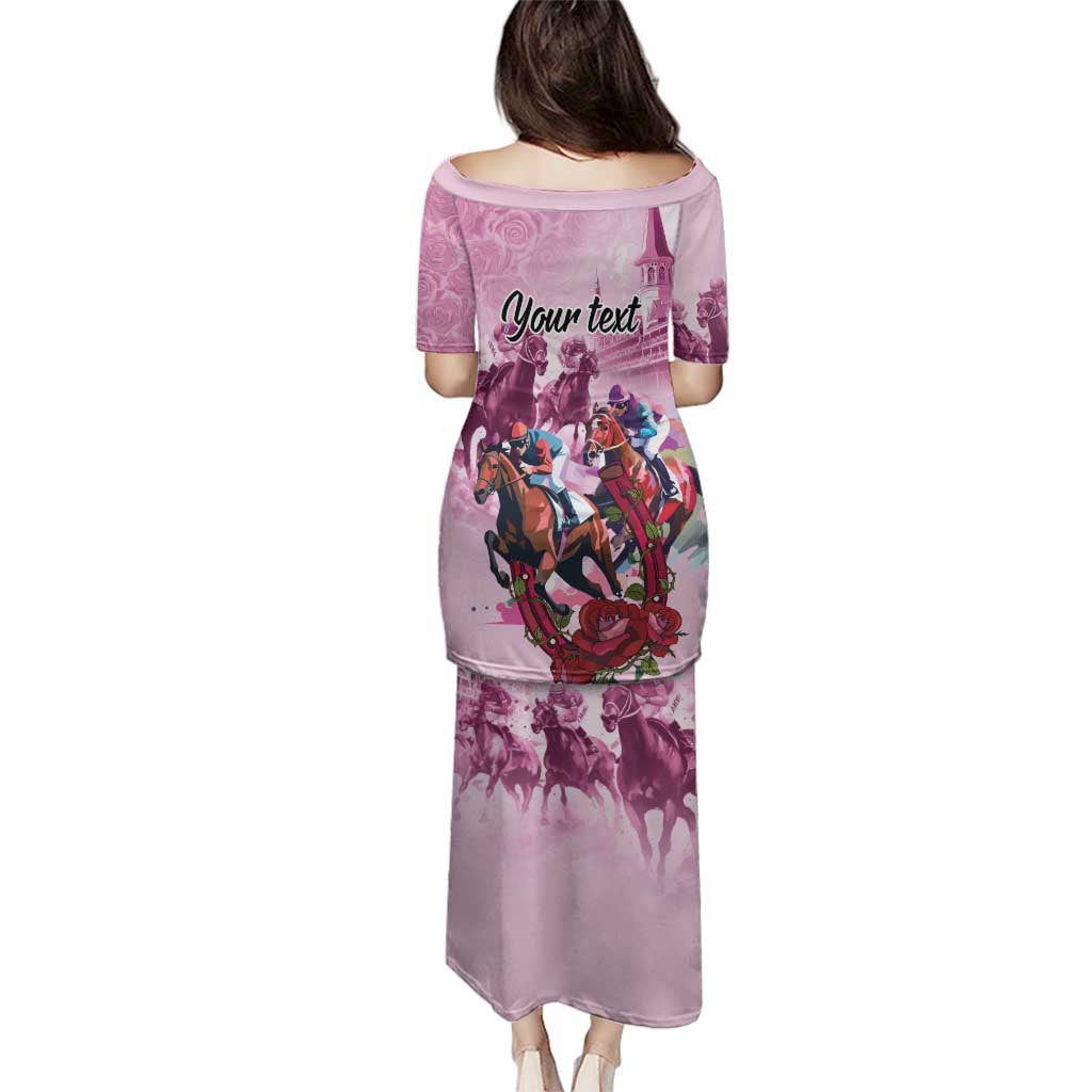 Personalized Kentucky Horse Race Family Matching Puletasi and Hawaiian Shirt Pink Out Party