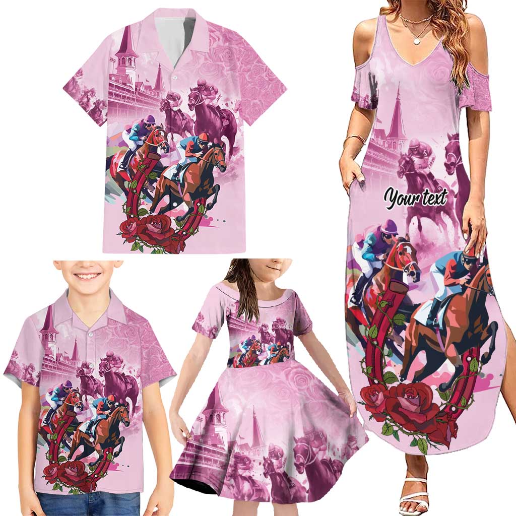 Personalized Kentucky Horse Race Family Matching Summer Maxi Dress and Hawaiian Shirt Pink Out Party