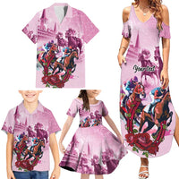 Personalized Kentucky Horse Race Family Matching Summer Maxi Dress and Hawaiian Shirt Pink Out Party